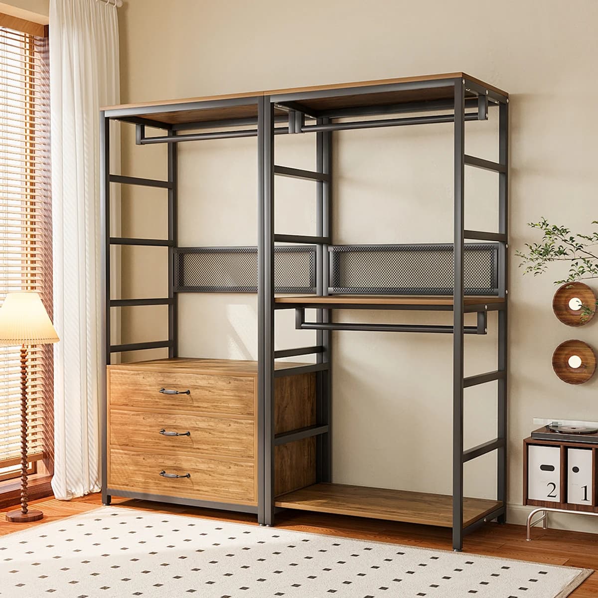 Armoire maison walk-in vestiaire étagère combinaison étagère à vêtements suspendu cintre sol au sol