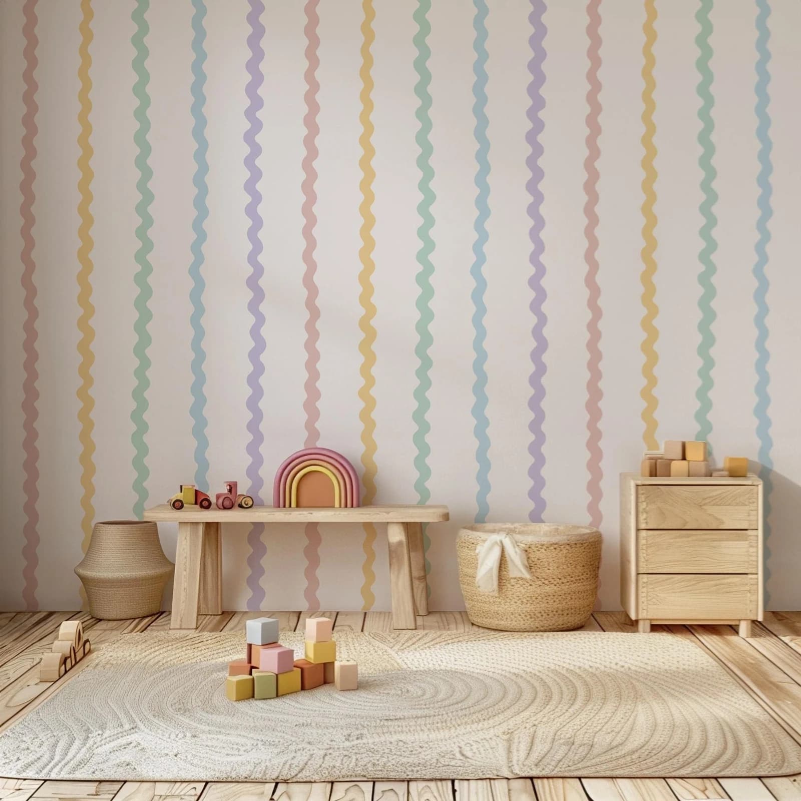 Papier peint à rayures arc-en-ciel pastel, frais et coloré, pour chambre d'enfant, chambre de fille,