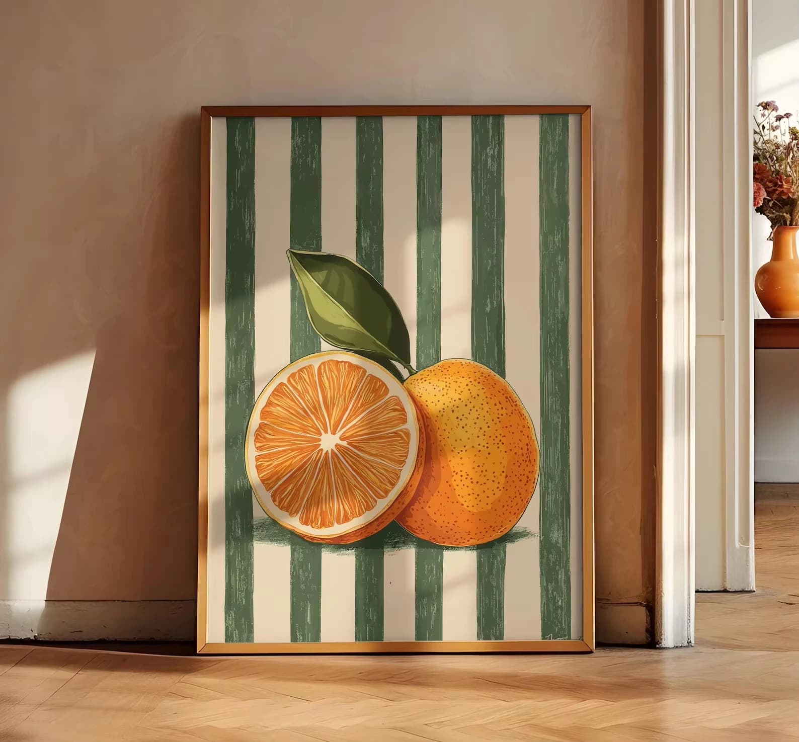 1 décoration murale orange, affiche de fruits orange, peinture artistique de cuisine de style campag