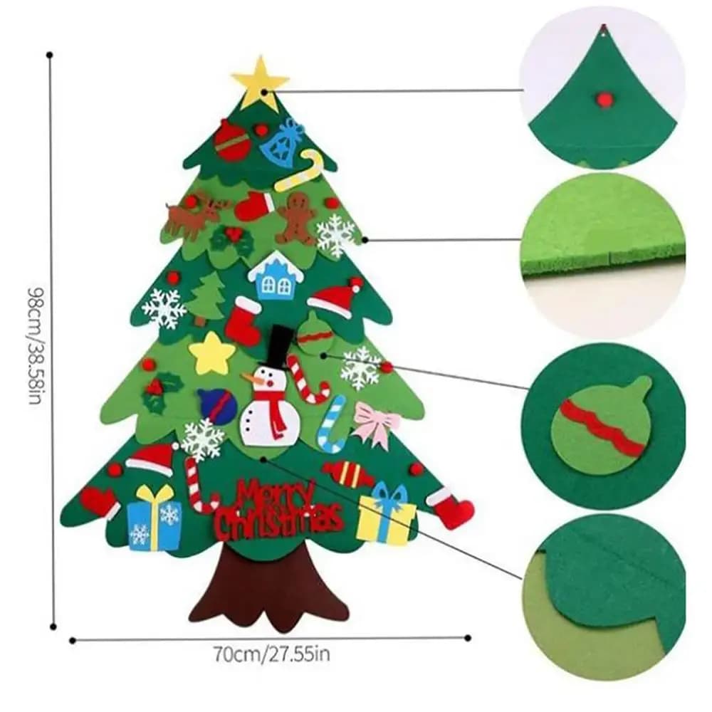 Arbre de noël LED en feutre 98x70cm pour enfants, Kit de décoration de fête de saison, bricolage, dé