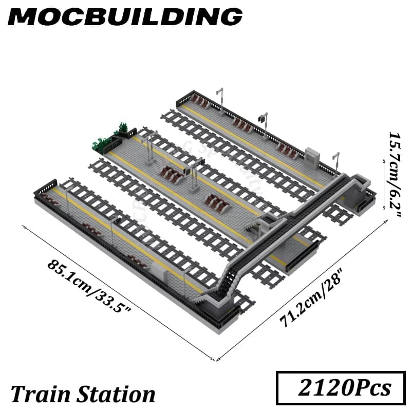 Décennie s de construction MOC Street View, modèle de grande gare, chemin de fer créatif, assemblage