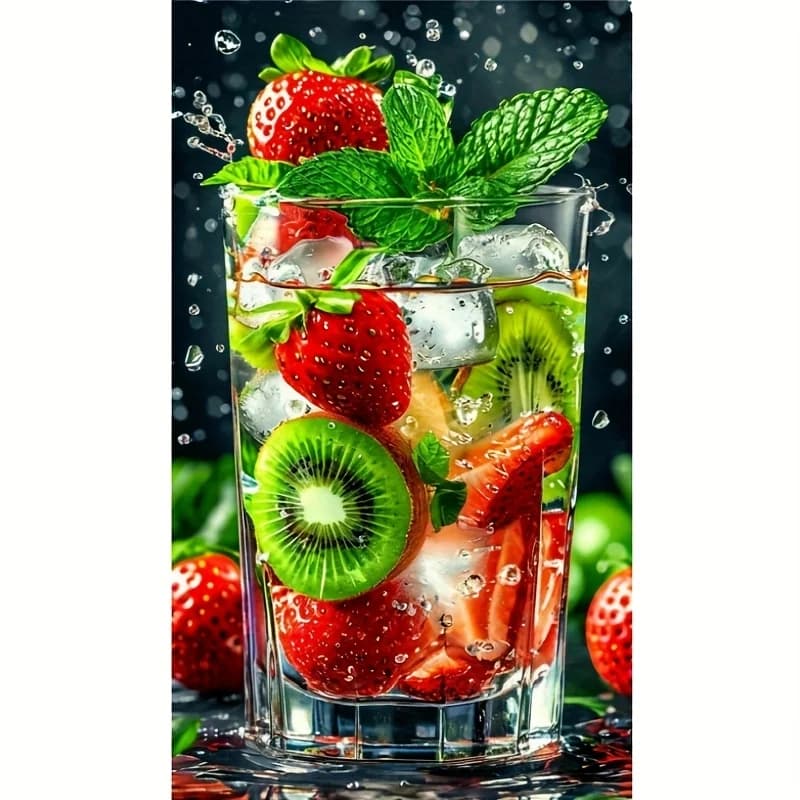 Kit de Peinture Diamant 5D DIY, 1 pièce, Motif Boisson Glacée Fraise Kiwi, Mosaïque à Perles Rondes 