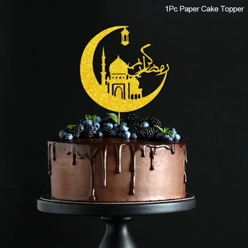 Décoration de gâteau en acrylique doré Eid Mubarak, château, lune, CupCake, pour le Ramadan, fête mu