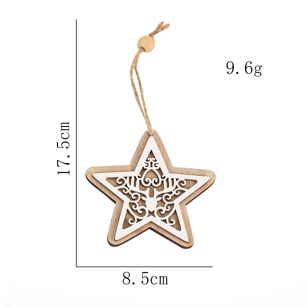 Ornement étoile de noël en bois, décoration suspendue tête de cerf, pendentif rustique creux sculpté