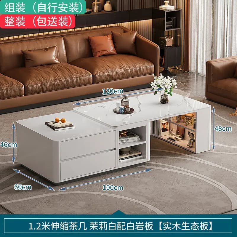 Table basse au design moderne en bois, extensible, rectangulaire, de qualité supérieure, avec rangem