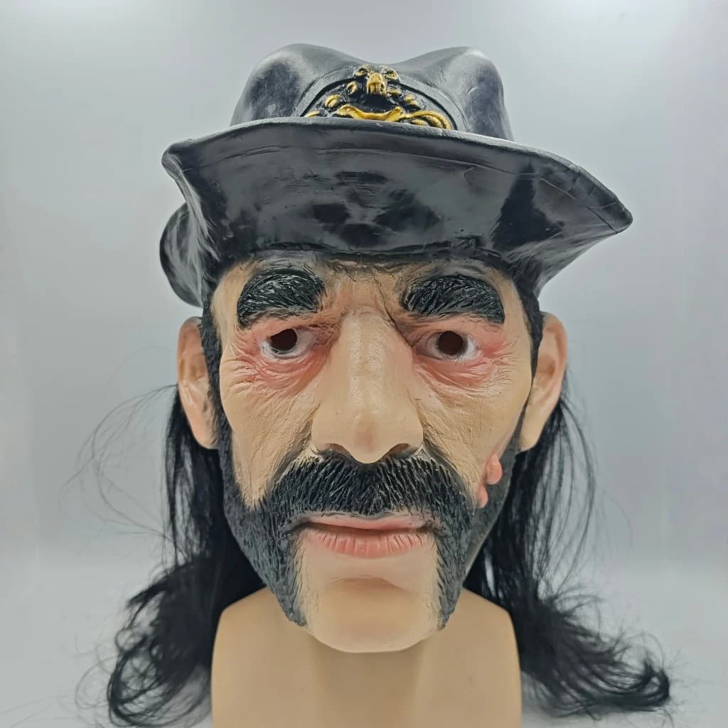 Masque Motorhead Lemmy en latex réaliste, couvre-tête pour cosplay, pour spectacles d'Halloween, col