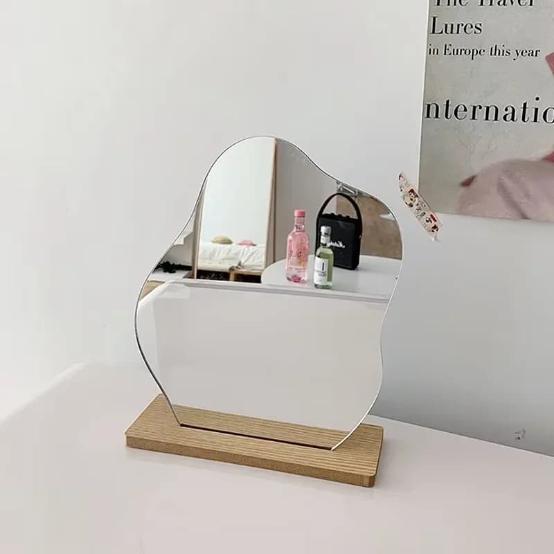 Miroir décoratif, Base en bois acrylique, miroir de maquillage irrégulier minimaliste, miroir de van