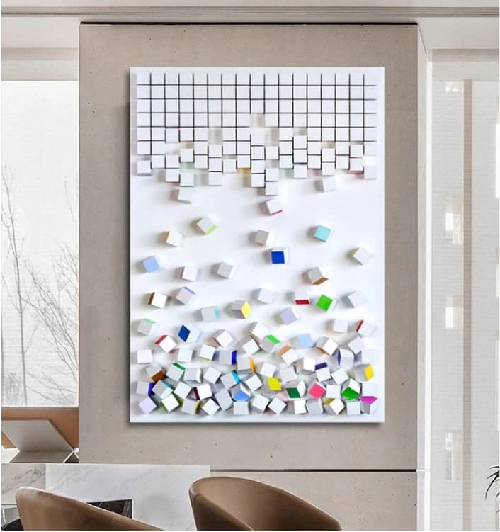 Décor à la maison abstrait mosaïque œuvre bois sculpture Cube peinture 3D à la main mur Art en bois