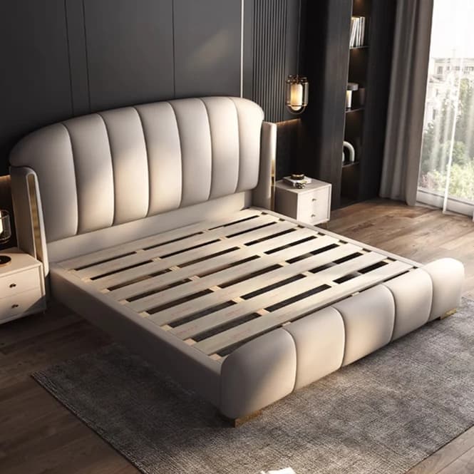 Cadre de lit Queen Size de luxe avec rangement intégré, tête de lit rembourrée moderne, parfait pour