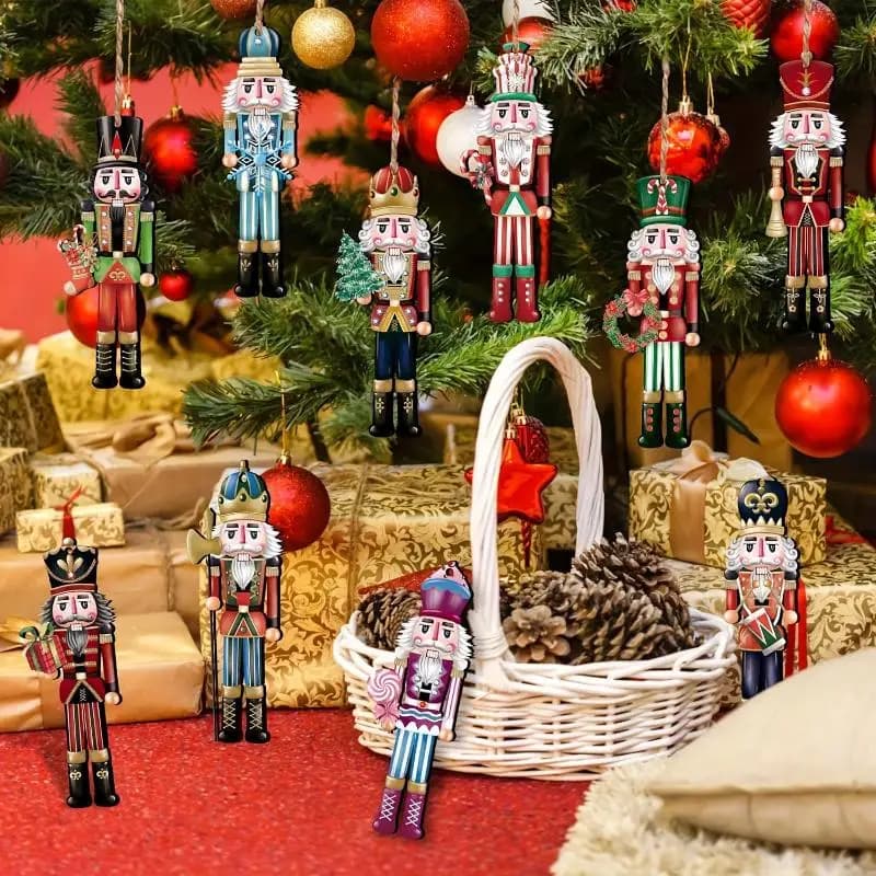 Ensemble décoratif casse-noisette en bois, 12 pièces, cadeau de noël, décoration de fête et décorati