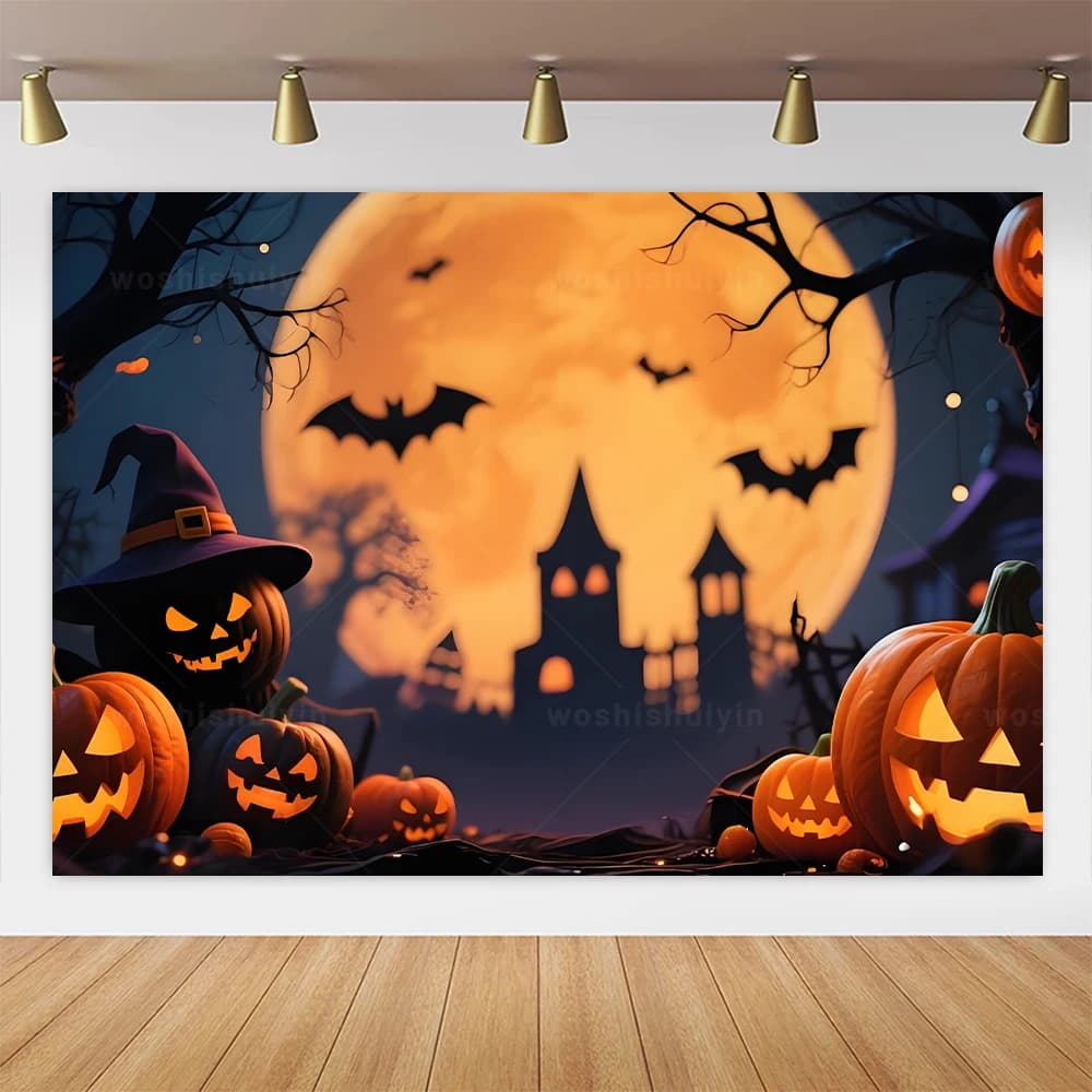 Décorations de fête à thème d'halloween, arrière-plan de nuit d'horreur, maison hantée, cimetière ef