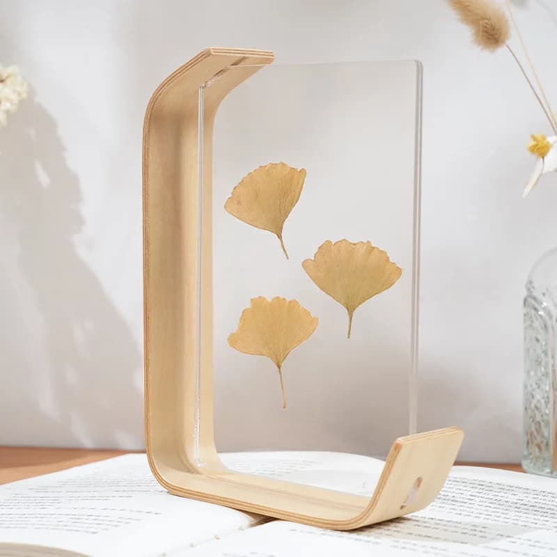 Cadre photo en acrylique et bois, cadre flottant transparent double face pour fleurs pressées, feuil