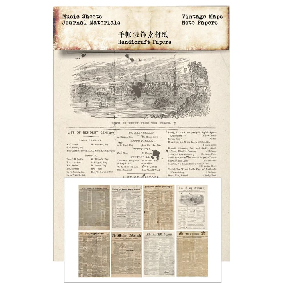 Affiches de vieux journaux, 8 feuilles de papier d'arrière-plan, papier Photo artisanal décoratif po