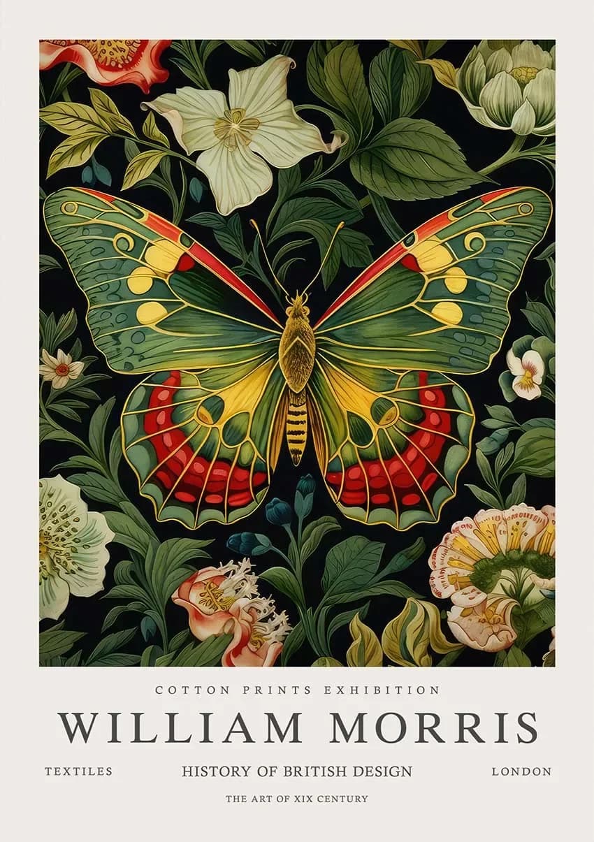Affiche d'exposition de musée d'animaux de William Morris, oiseau, hibou, fruits, papillon, fleur, p
