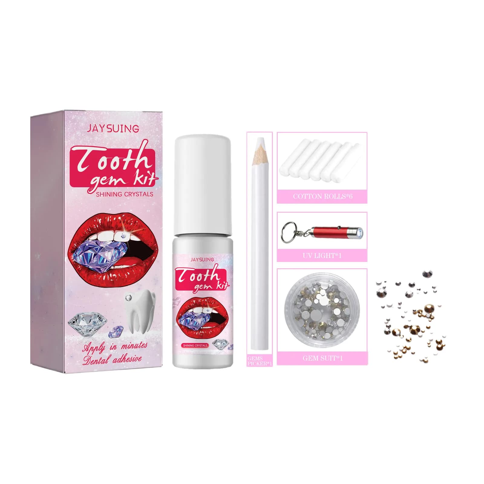 Kit de bijoux dentaires en pierres précieuses transparentes, faciles à poser et à retirer, durables,