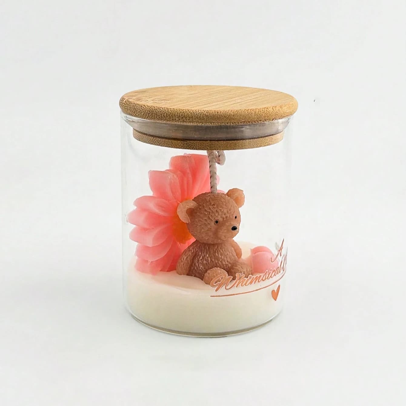 Bougie en forme d'ours en peluche dans un bocal en verre avec couvercle en bois, bougie parfumée en 
