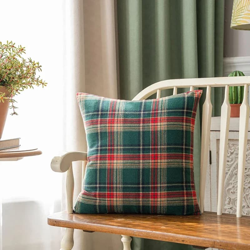 Housse de coussin imprimée de noël, 2 pièces, 60x60cm, rouge et vert, à carreaux, décorative, pour l