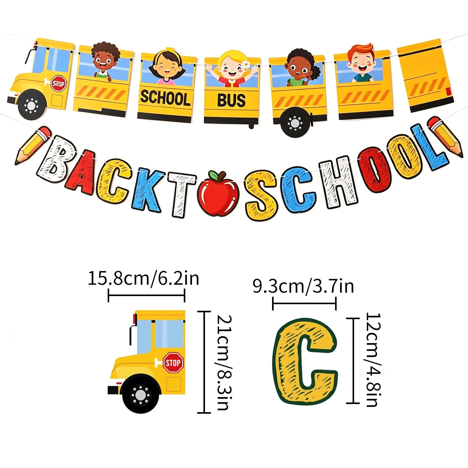 Décoration de classe pour la rentrée scolaire - Panneau « Premier jour d'école » avec bannière bus s