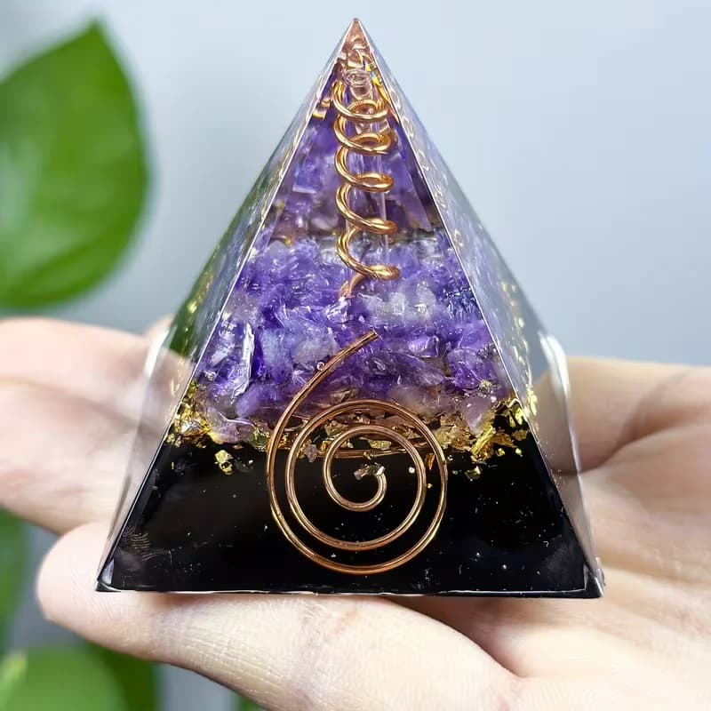 Pyramide d'Orgone en Obsidienne, Améthyste, Orgonite, Décoration de Fête, Cadeau, Décoration d'Intér