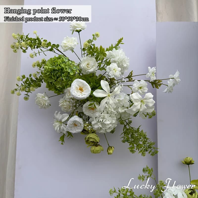 Ensemble blanc de décoration de mariage en plein air, fleurs artificielles, Arrangement d'arrière-pl