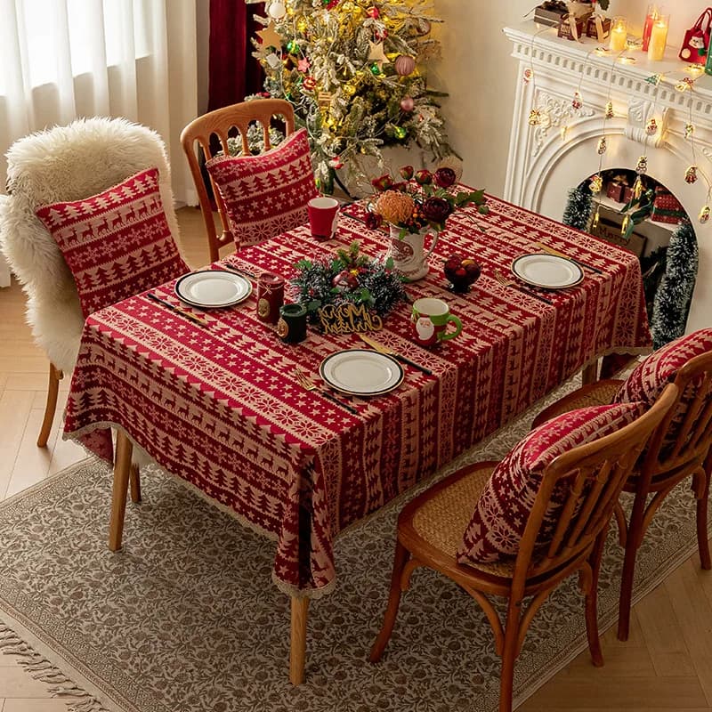 Nappe rouge de noël, nappe de Restaurant d'élan, Polyester Jacquard, dentelle dorée, décoration de v