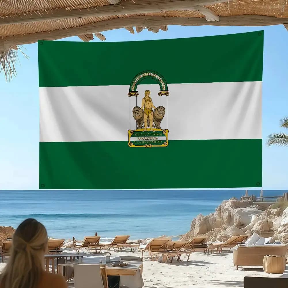 Drapeaux d'Andalousie à quatre trous en polyester pour décoration extérieure et intérieure