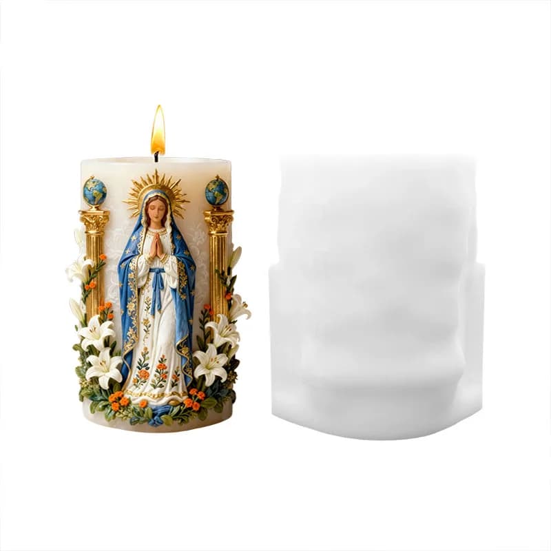 Moule à bougie en silicone style religieux Vierge Marie et Lys, pour DIY, artisanat, aromathérapie, 