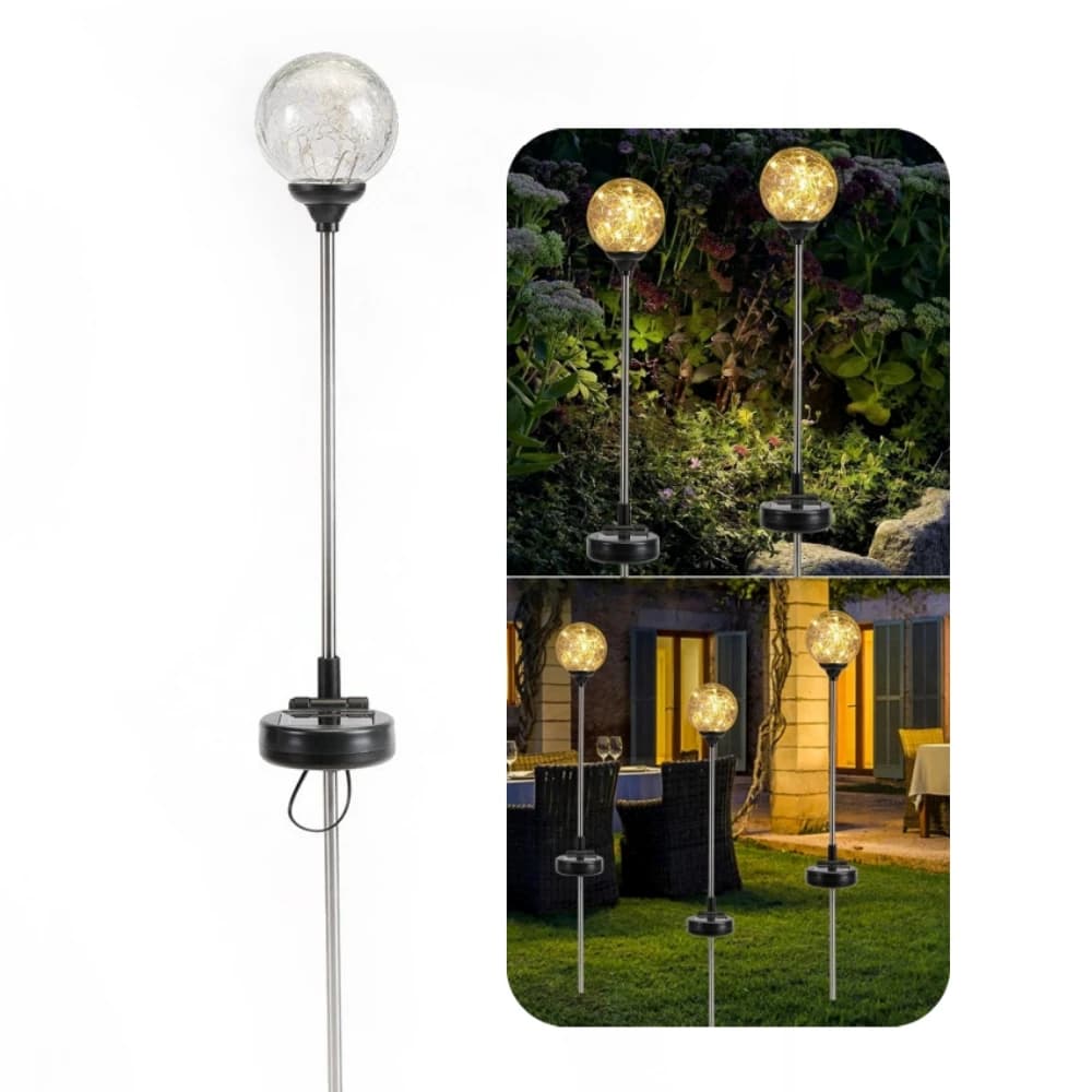 Boule Solaire en Verre Craquelé pour Décoration de Noël, Luminaire Décoratif d'Extérieur, Globe de 8