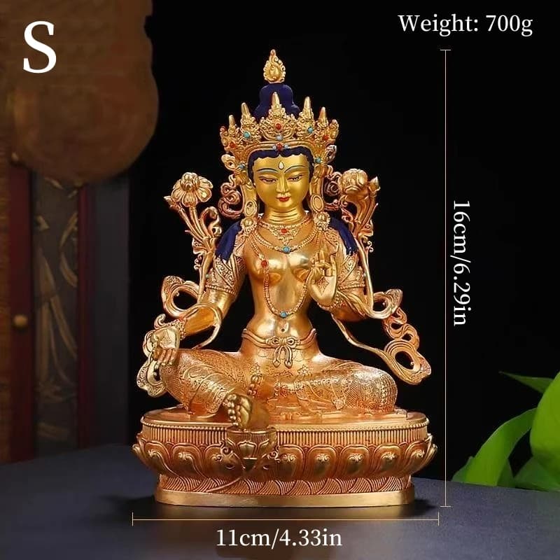 Statue de bouddha Tara vert, article bouddhiste, laiton doré, altars tantriques népalais exquis, sta