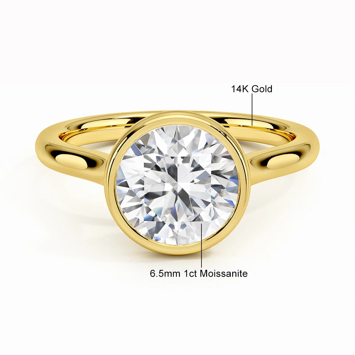 Bague de fiançailles classique en or jaune 14K pour femmes, creuse Au585, coupe ronde, couleur D, di