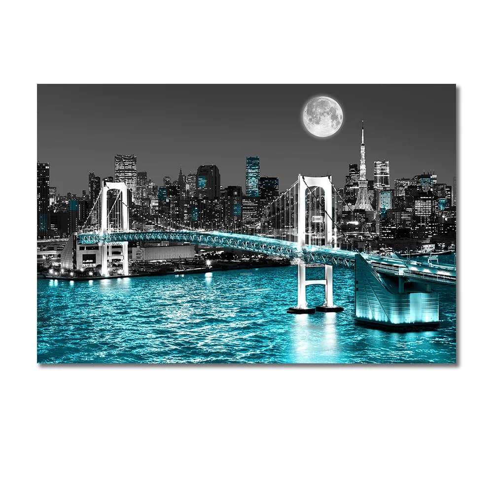 Peinture sur toile abstraite néon de l'horizon urbain de New York, affiches et impressions de bâtime
