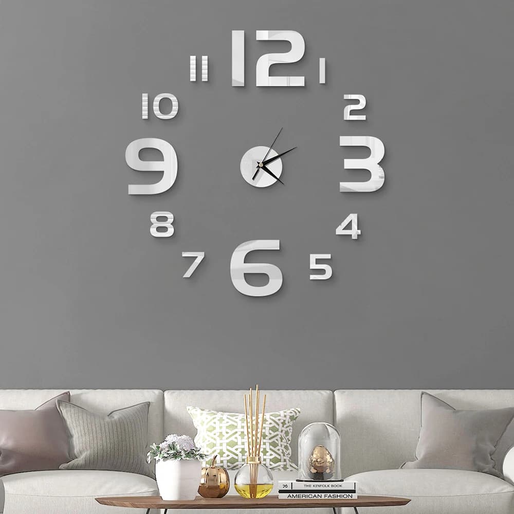 Horloge murale créative sans cadre, autocollant mural silencieux pour la maison, autocollant miroir 
