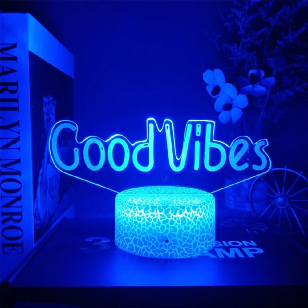 3D LED veilleuse chambre décor bonnes vibrations rêve ouvert bonjour Flash néon signe lampe de Table