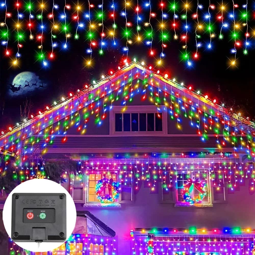 Rideau solaire lumières de glaçons lumières de noël en plein air étanche avant-toit décor chaîne lum
