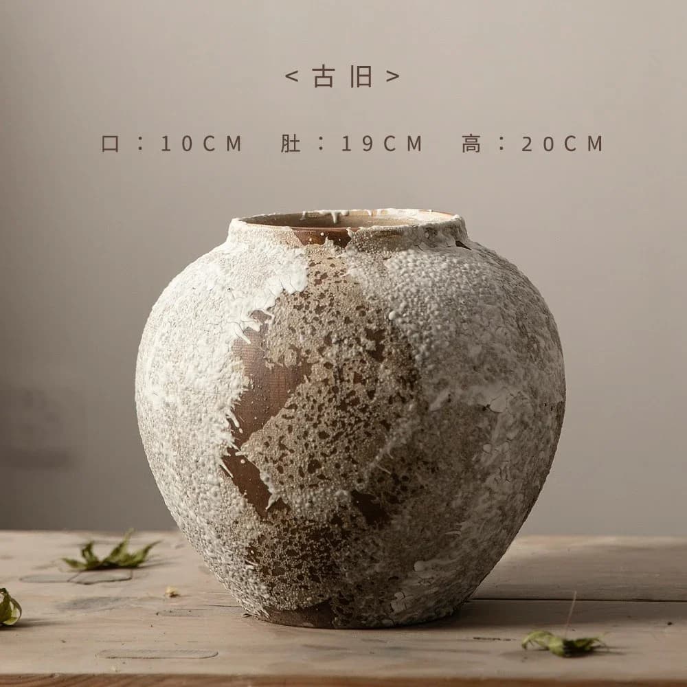 Vase en céramique d'arrangement de fleurs hydroponiques, pots de poterie chinois rétro tacheté, déco