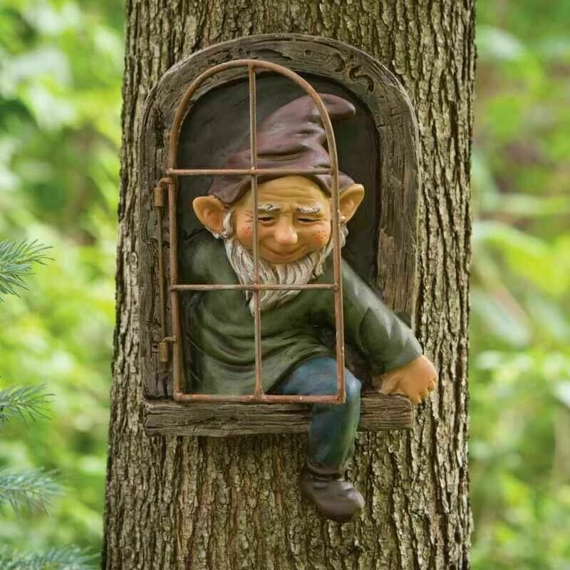 Statue de jardin créative elfe sortir arbre câlin adapté à la maison cour porche décoration jardin d