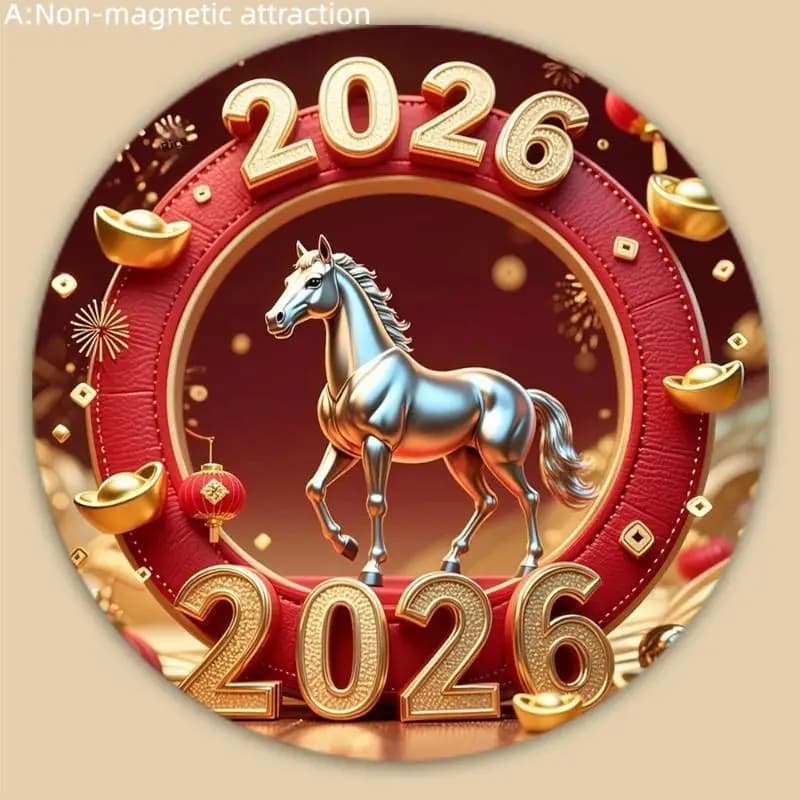 Aimant de réfrigérateur-bonne année 2026 décor de Festival de printemps avec enveloppe rouge cheval 