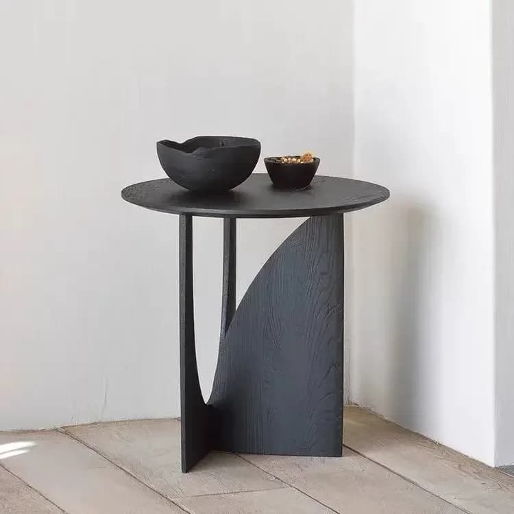 Table basse ronde nordique en bois massif, Table d'appoint pour canapé, bureau de chevet en noyer no