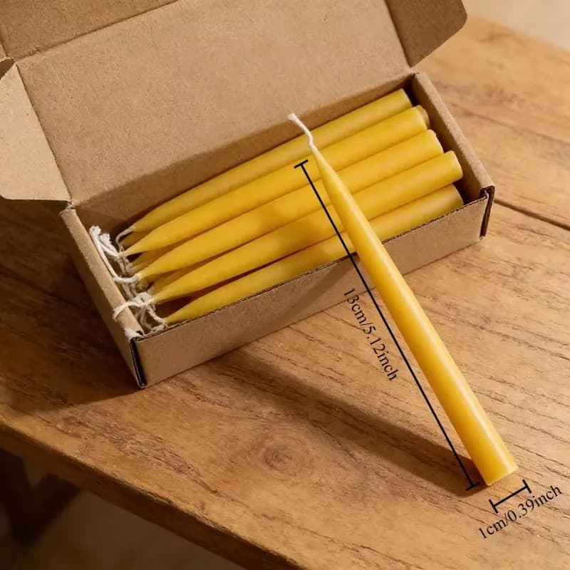Lot de 10 bougies naturelles au miel, bougies jaunes de Hanouka, bougies coniques en cire d'abeille 