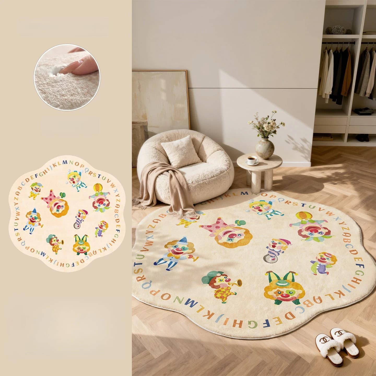 Tapis rond à motif de dessin animé pour décoration de chambre à coucher, tapis épais en peluche pour