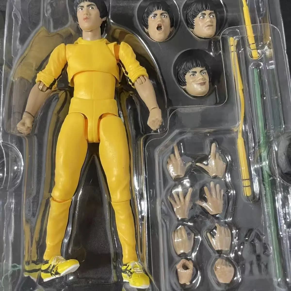 Figurine articulée Bruce Lee de 14 cm, combinaison jaune V1, pantalon noir V2, statue de Kung Fu, dé