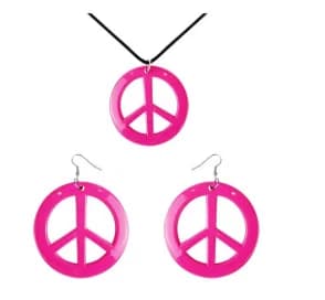 Ecoparty Hippie – ensemble collier et boucles d'oreilles avec signe de paix pour femmes, bandeau et 