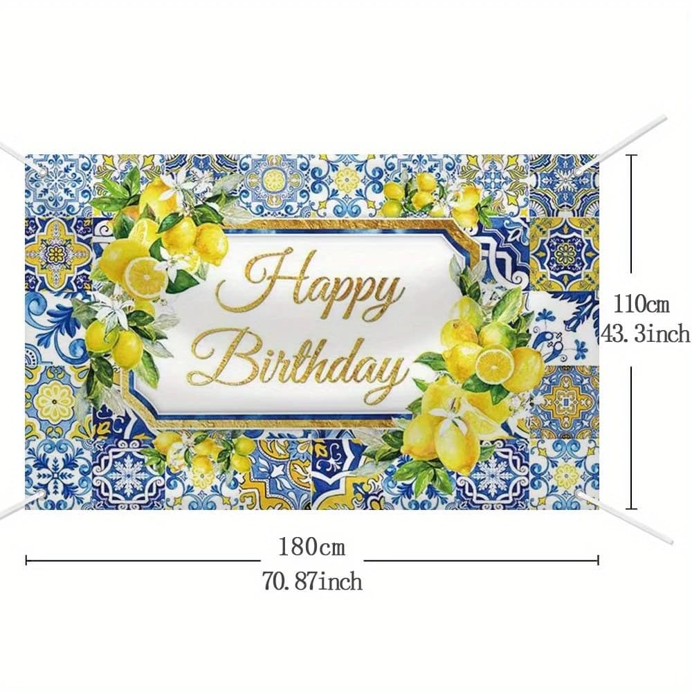 Citron joyeux anniversaire fond bleu carrelage en céramique citron photographie fond Taravira carrel