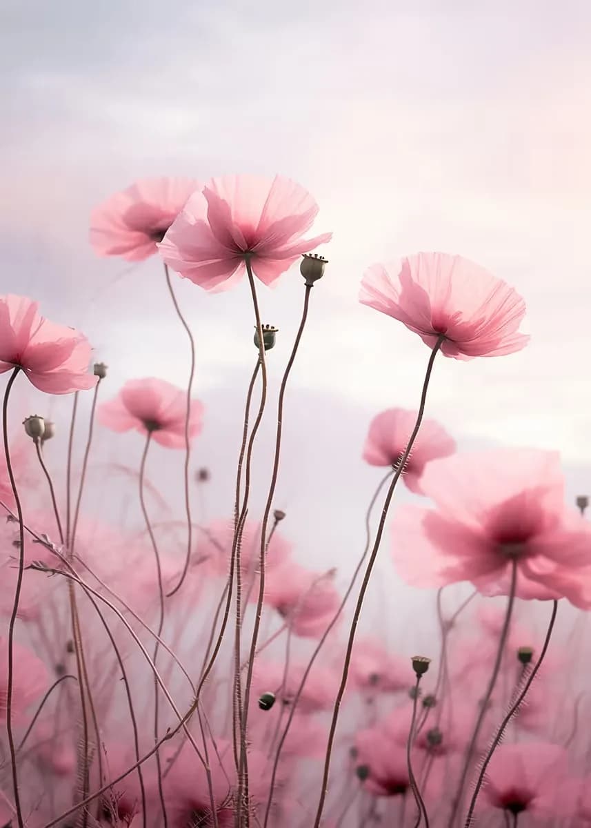 Affiches de champ de fleurs de cosmos roses délicates, impressions florales d'hortensias de prairie 