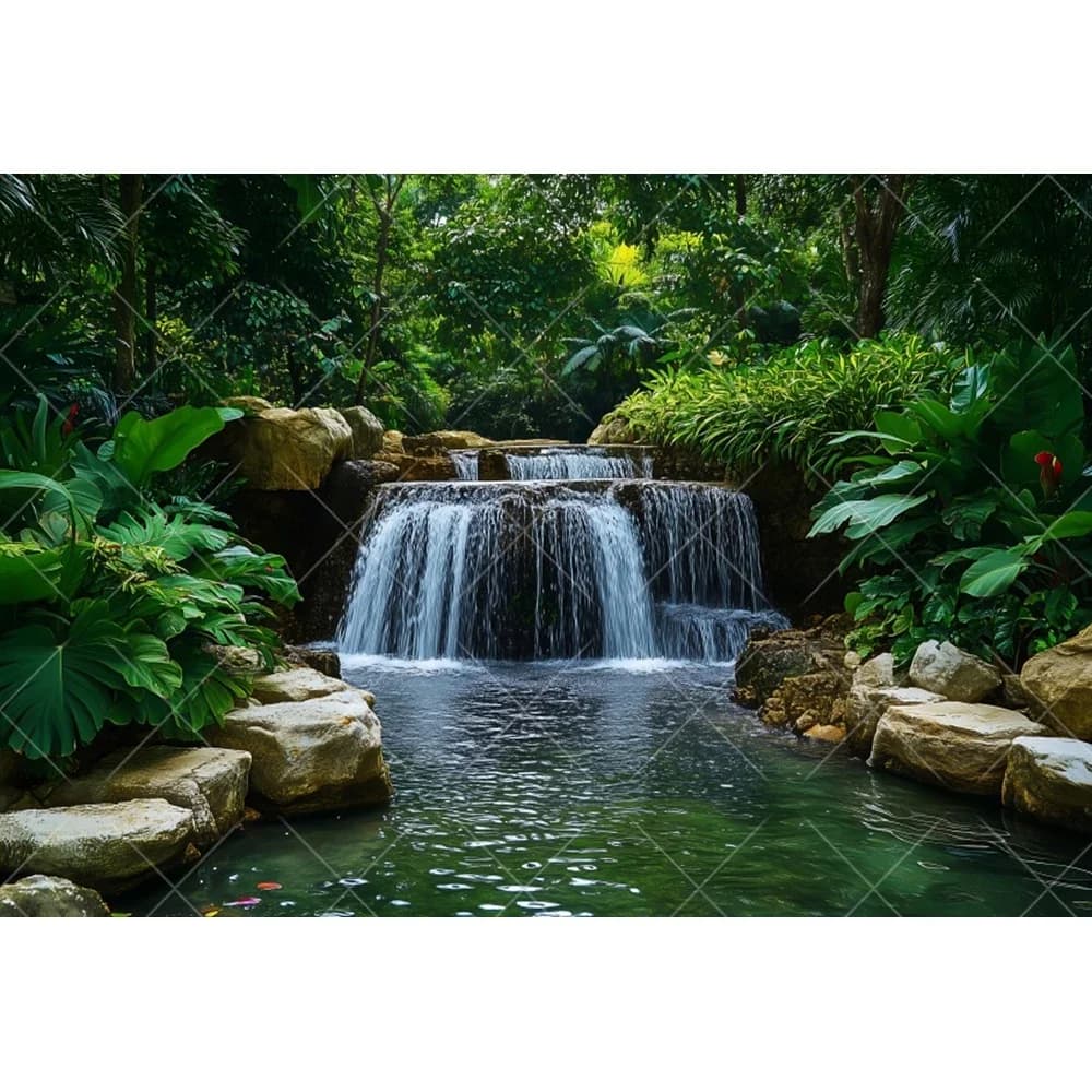 Jungle tropicale cascade paysage fond photographie forêt verte paysage fête décor toile de fond Phot