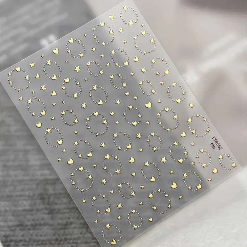 Autocollants pour ongles à lignes simples, motifs cœurs, étoiles et cercles dorés et argentés, autoc