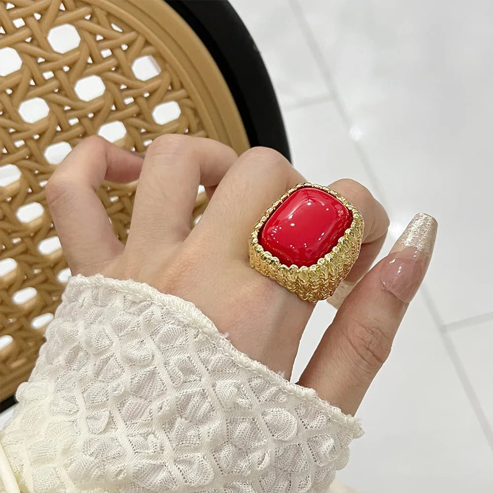 Aros vintage ettnicos y bohème, accessoires tendance, anneau d'ouverture carré en résine, articles d