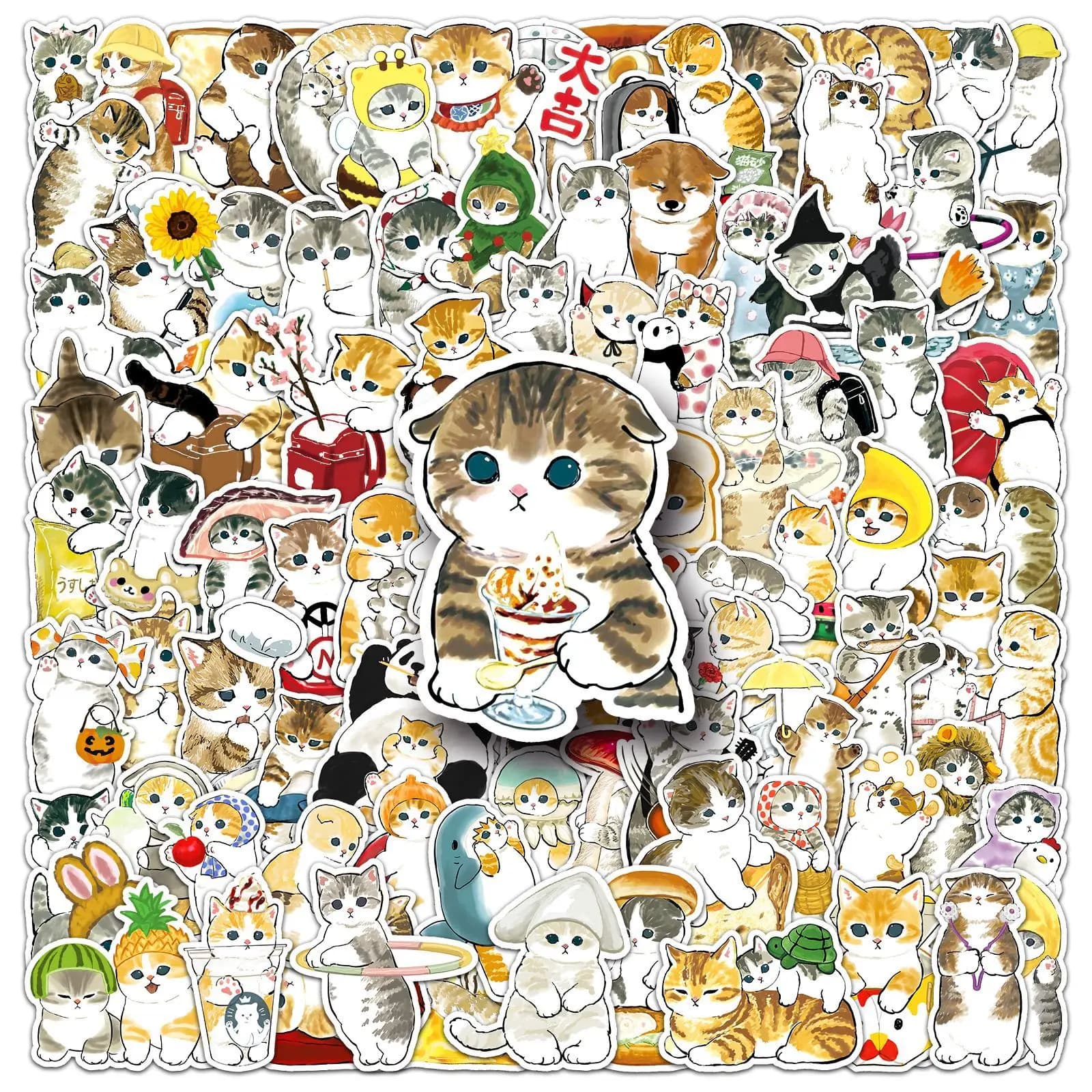 10/50/100 PIÈCES Kawaii Drôle Mème Chat Mofusand Mignon Dessin Animé Chaton Doodle Autocollants Déco