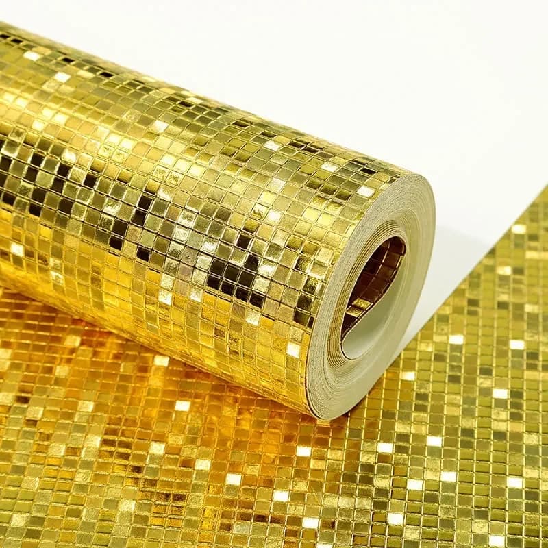 Papier peint à effet miroir scintillant, mini mosaïque, papier peint à feuille d'or réfléchissant la