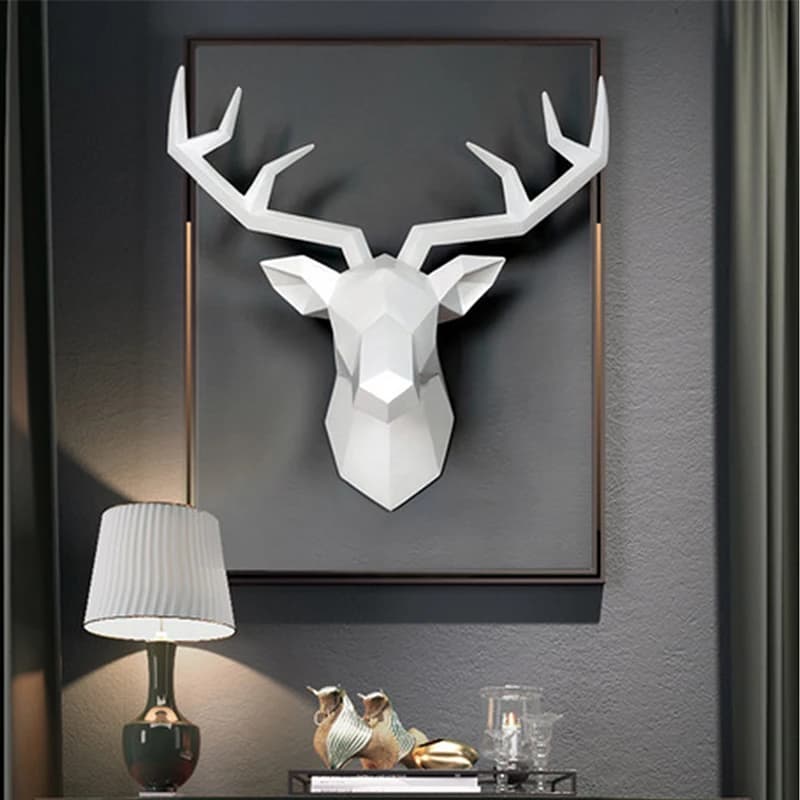Sculpture de tête de cerf, Statue d'animal, Figurines murales suspendues, bois d'art d'élan créatif,
